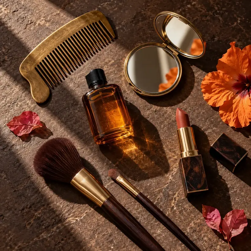 Beauty tools arranged as a still life