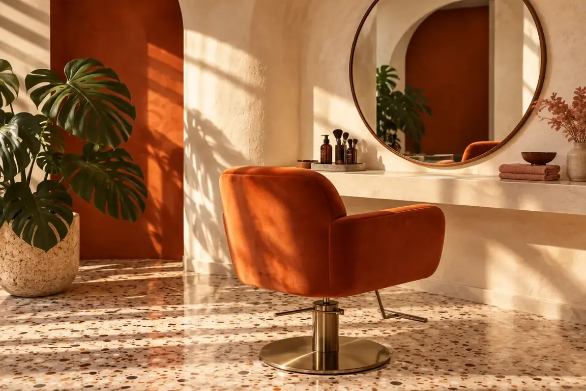 Warm, sculptural beauty studio interior concept